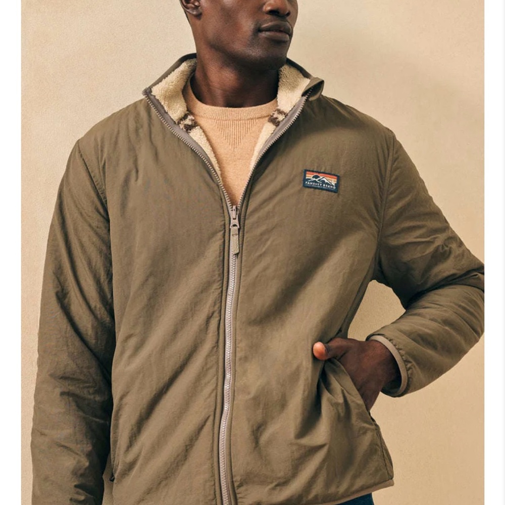 Faherty Steven Paul Judd High Pile Fleece Reversible Jacket in Sand Dune Size L